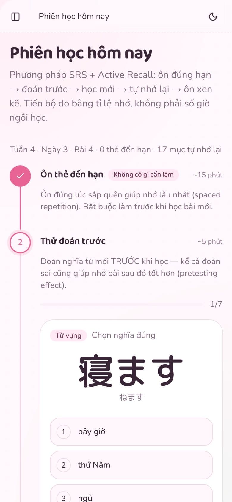 Phiên học hôm nay trên điện thoại